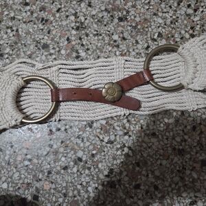 Elegant Cream and Brown Woven Belt